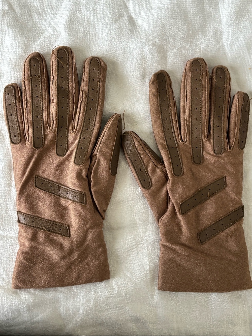 Womens Brown Thinsulate Thermal Insulated Gloves Leather Trim Nylon Spandex S/M